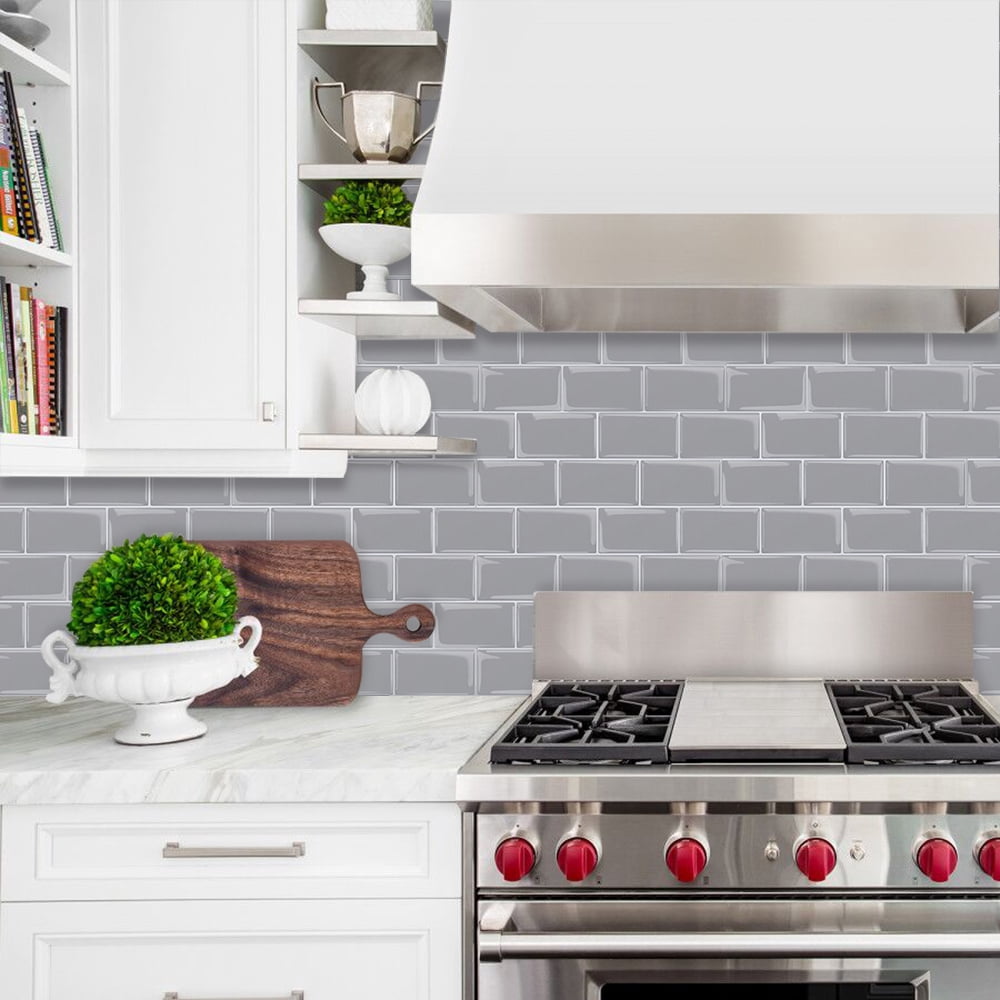 Peel and Stick Premium Grey Subway Wall Tiles Stick On Kitchen Backsplash Thicker Design  - 10 Sheets