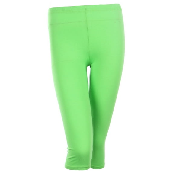 Cotton Capri Leggings Plain Pants Capris For Women Junior & PLUS Size, Lime, Large
