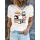 thumbnail image 1 of [Cartoon Sushi Cat Print Tee] Trendy Cartoon Sushi Cat Print T-shirt - Round Neck Short Sleeve Comfortable Summer Top, 1 of 6