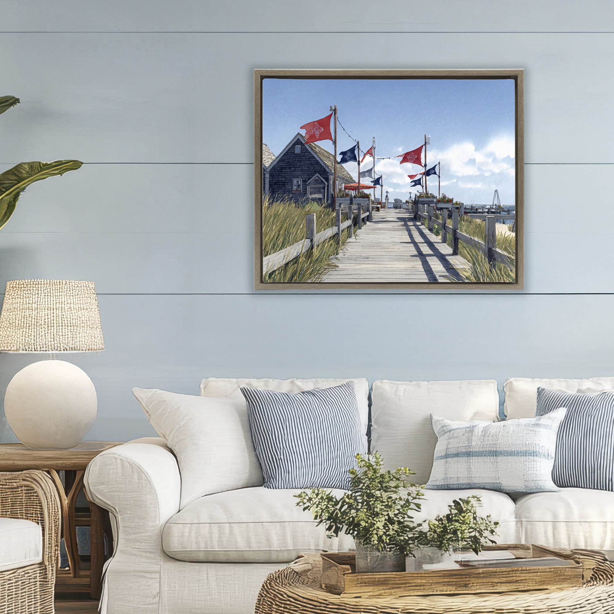 Stupell Industries Summer Boardwalk Stroll Brown Framed Floater Canvas Wall Art, design by Franklyn Gregory