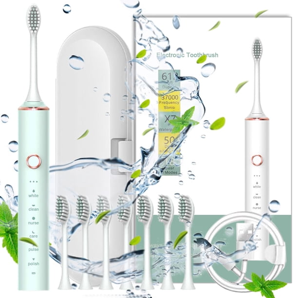 Xihbxyly Cepillo de Dientes Eléctrico, 6 Modos de Limpieza, 8 Cabezales, Resistente Al Agua Ipx7, Recargable Por Usb, Limpieza Suave y Eficaz, Ideal para Viajes, Cuidado Bucal Diario, Tamaño 22 X 2,5