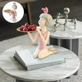 thumbnail image 3 of Figura de niña artesanal de resina, estatua de pie, escultura, estantería, escritorio, divertida con bandeja rosa, 3 of 8