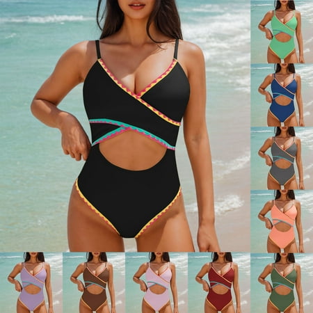 QIUOMBBP Cutout One Piece Swimsuit for Women Tummy Control Monokini Bathing Suit with Padded Backless High Cut Swimwear Army Green XL