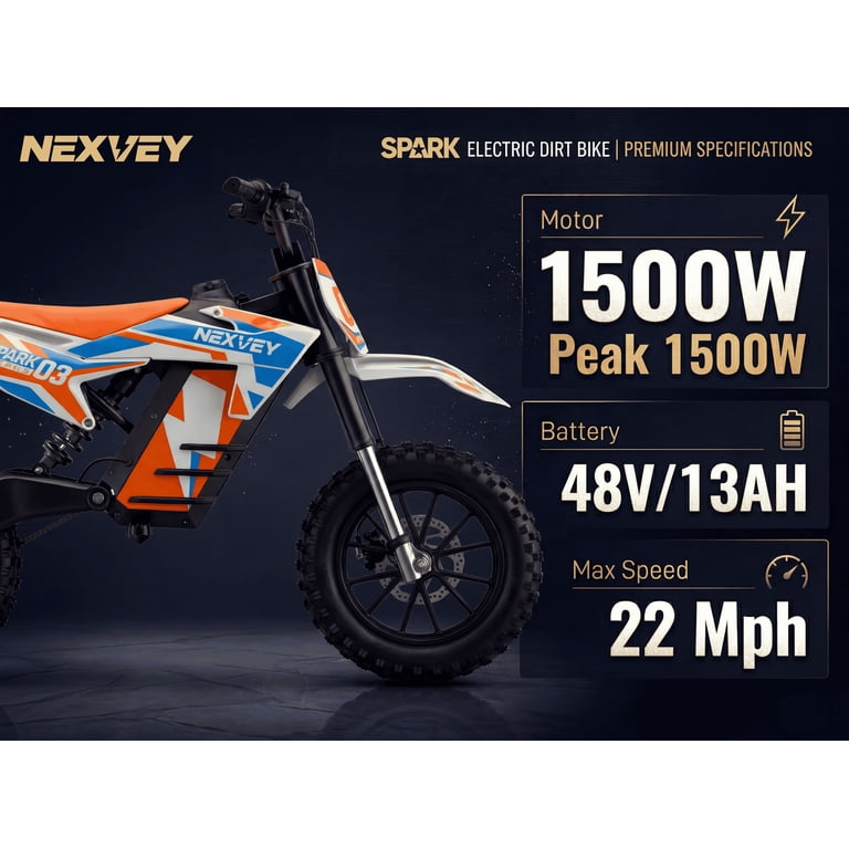 NEXVEY SPARK03 Electric Dirt Bike 1000W Motor 22 MPH 48V 13AH