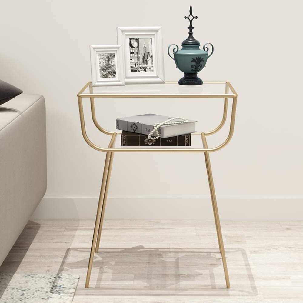 EKR Bedside Table Night Stands Side Table Tempered Glass Top for Bedrooms Living Room Mid Century Accent Metal Gold End Table Modern Living Furniture Home and Kitchen