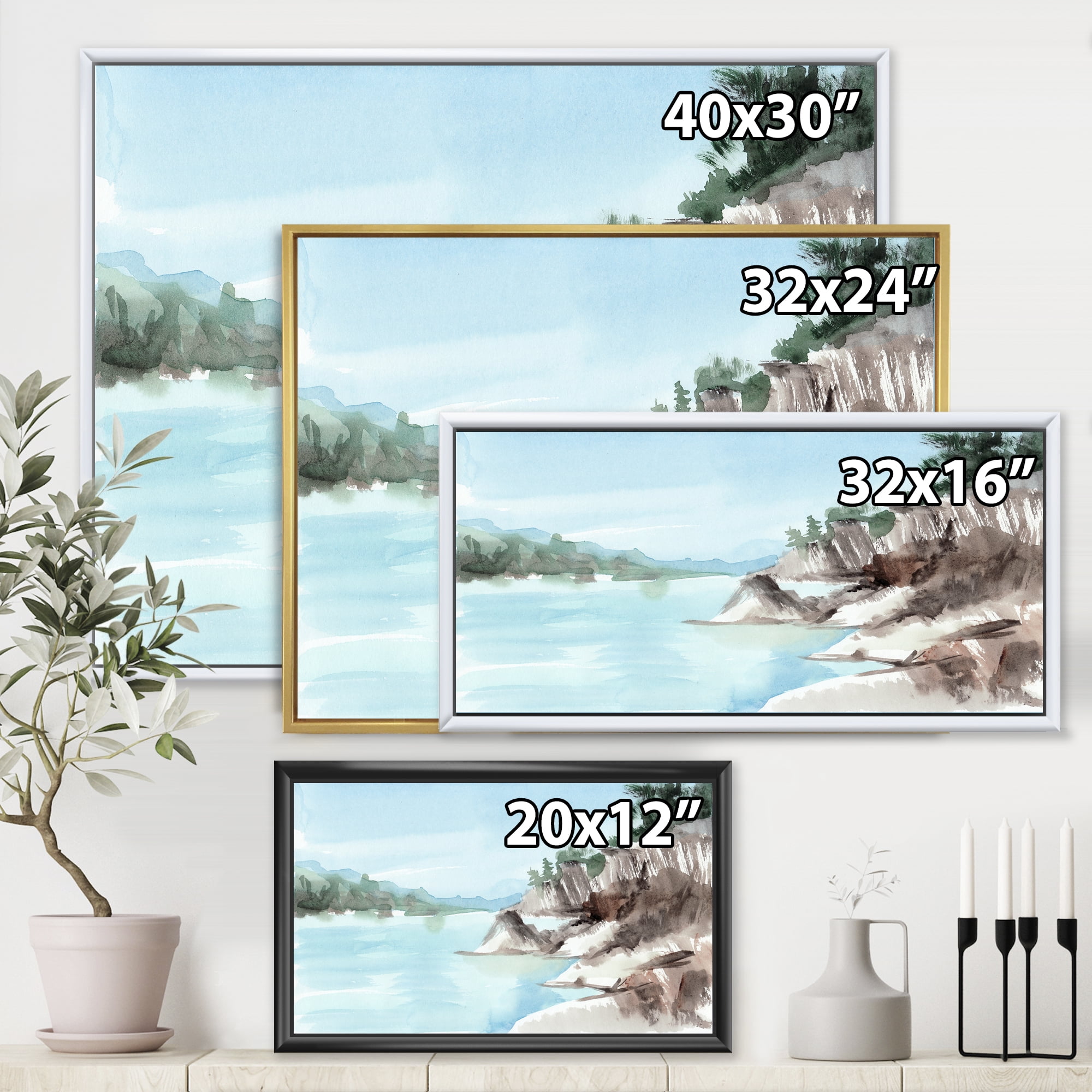 Designart 'Rocks With The Blue Lake' Lake House Framed Canvas Wall Art Print