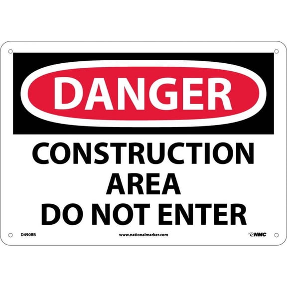 NMC Signs D490Rb, Danger Construction Area Do Not Enter Sign, 10 X 14, Rigid Plastic .050