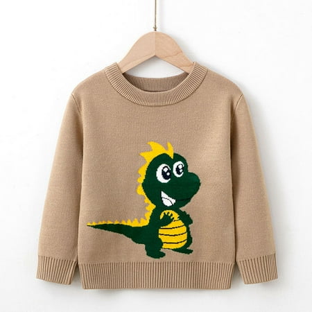 

WZHKSN Child Sweater Toddler Boys Girls Cartoon Little Dinosaur Print Long Sleeve Warm Knitted Pullover Knitwear Tops Coat