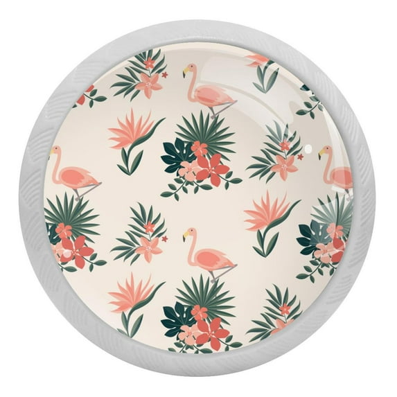 4PCS Round Flamingo Cabinet Fluorescence Knob Glowing in the Dark Furniture Drawer Pulls Handle with Screws