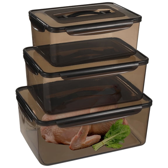 3 Pcs Food Storage Containers Set with Lids, Food-Safe, Leak-Proof, Stackable, Clear Rectangular Design, Great for Kitchen, Refrigerator, Plastic Food Brining Containers for Meat