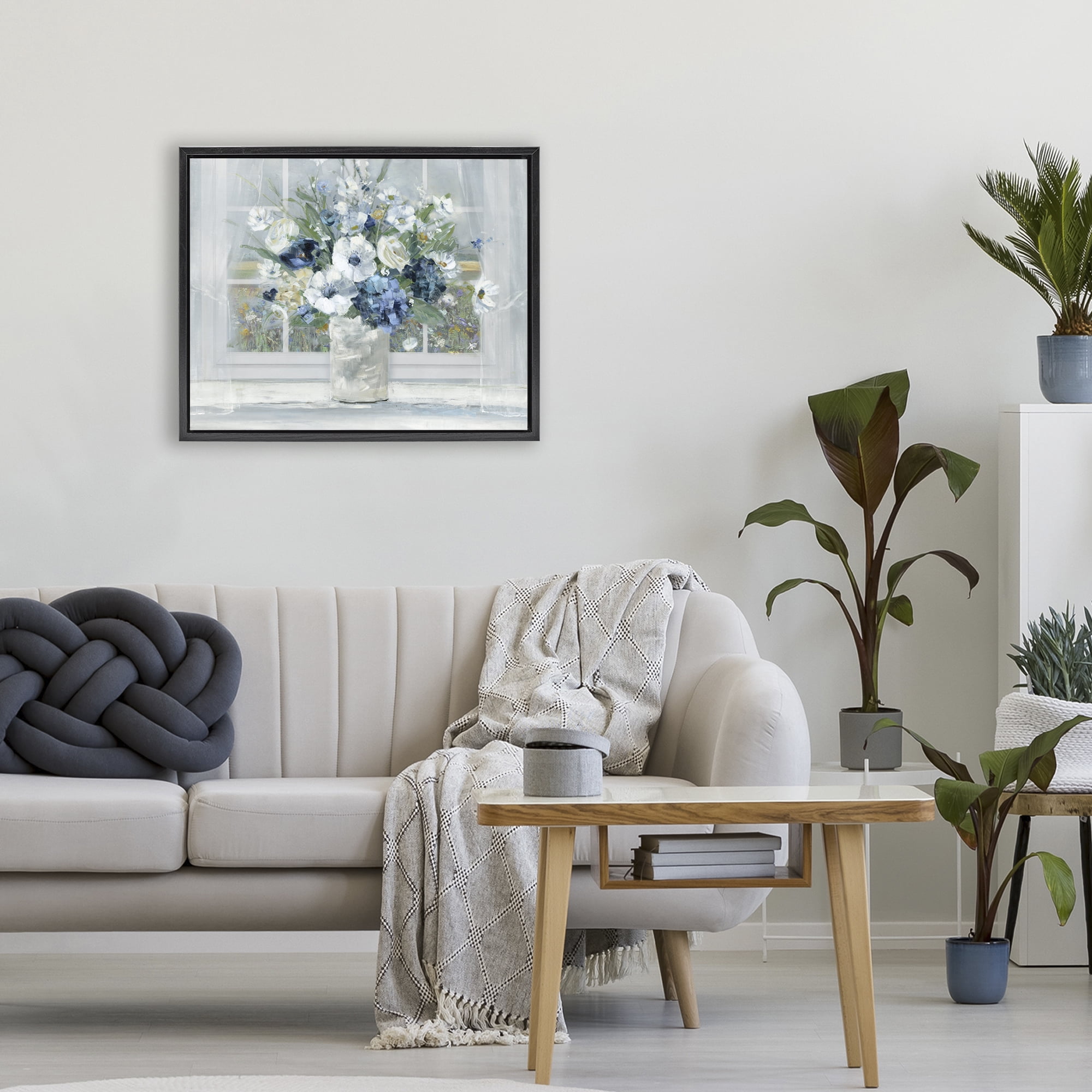 Stupell Industries Blue Hydrangea & Anemone Bouquet Black Framed Floater Canvas Wall Art, design by Sally Swatland