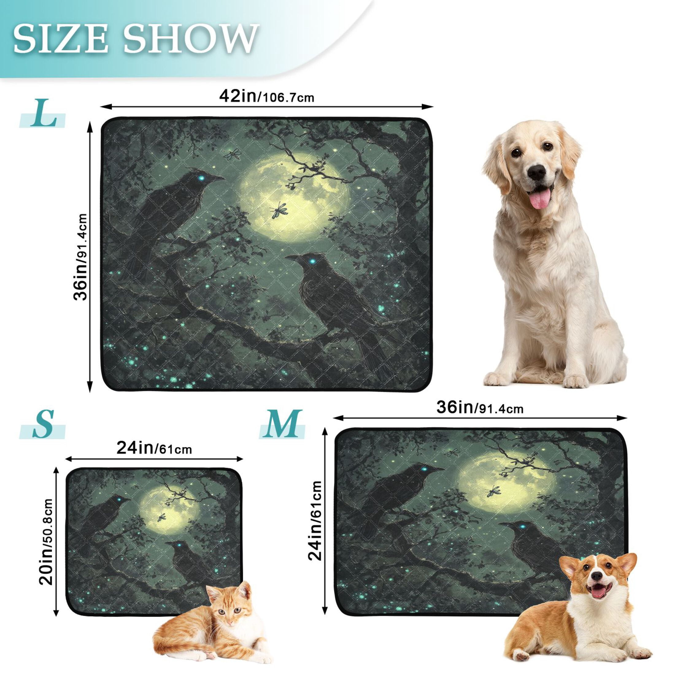Qxltty Midnight Dark Crow Cat litter Pads Pet Set of 3 Diaper Mats Center Anti-leakage Layer Absorbent Soft and Comfortable