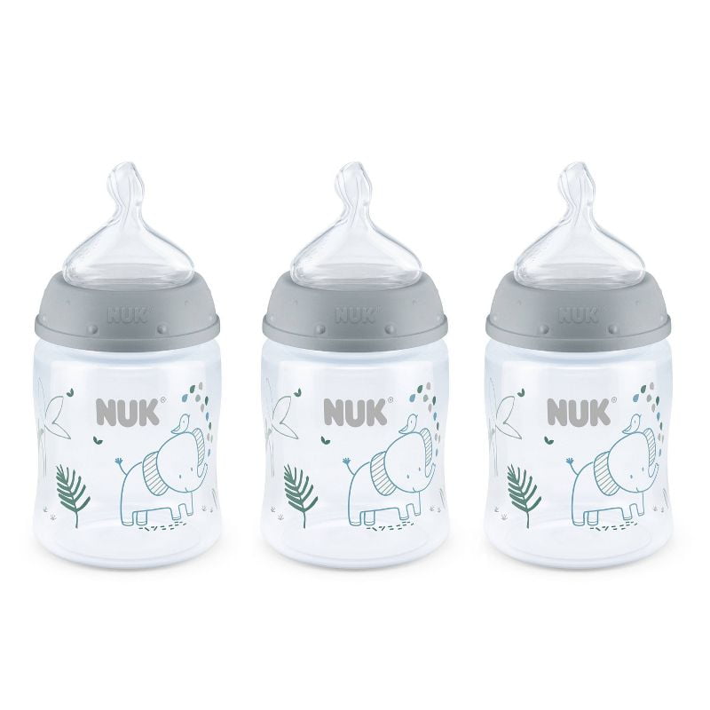 3-Pack Smooth Flow Baby Bottles, Safari Animals Elephant Design, 5 oz, BPA-Free, Anti-Colic Bottles with Silicone Nipples