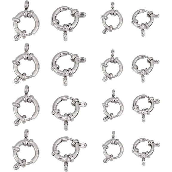 1box 10pcs 2 Sizes 10mm/12mm Spring Clasps Stainless Steel Spring Ring Clasps Closed Ring Clasps Smooth Surface Clasp Connector Findings for Jewelry Making Stainless Steel color
