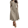 thumbnail image 2 of Ayolanni Solid Women Summer Dresses Crew Neck Elastic Waist Short Sleeve Midi A-Line Dress Cotton Linen Casual Daily Modest Swing Sundress with Pockets Yellow XXXXXL, 2 of 8