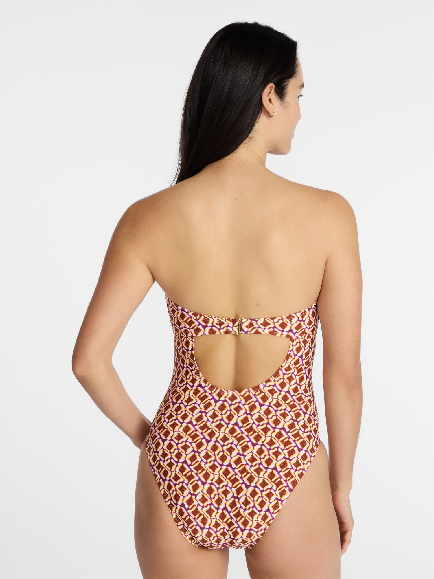 Time and Tru Women's and Women's Plus Cut Out Bandeau One Piece Swimsuit, Sizes XS-3X