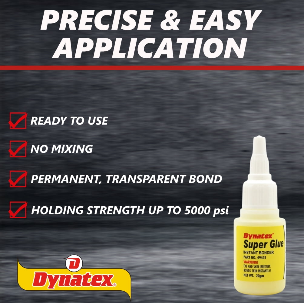 Dynatex .70 oz Super Glue Instant Adhesive - Bonds Glass Metal Plastic Rubber, 5000 PSI Strength, Clear Bond, Up to 175°F, Stronger Than Standard (6-Pack)