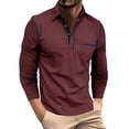 thumbnail image 1 of Blusa y camisa de manga larga con cuello vuelto para hombre, con solapa y botones, estilo atlético, de algodón, ajustada y con tiras., 1 of 6