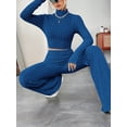 thumbnail image 4 of Womens Lounge Set Cute Long Sleeve Pajama Sets Casual 2 Piece Pj Outfit Fall Sleepwear Blue XS, 4 of 8