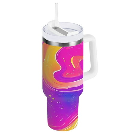 

Stainless Steel Tumbler with Straw and Handle Double Wall Insulated Tumblers Vibrant Colors and Swirls