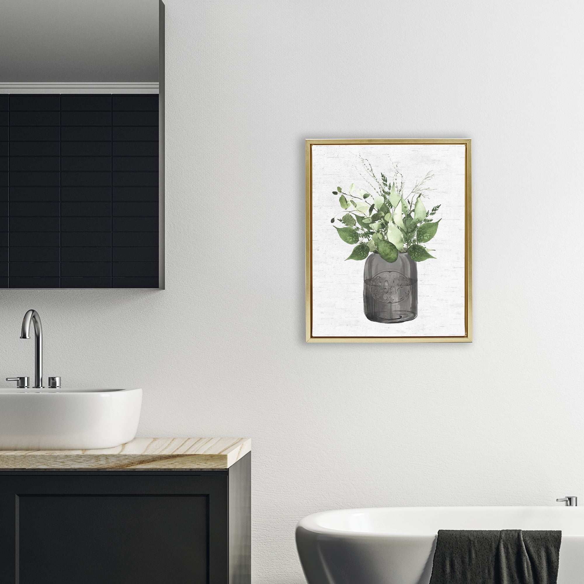 Vintage Soap Jar Herbs Gold Framed Floater Canvas Wall Art, design by Lettered and Lined