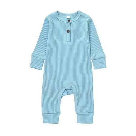 

Suanret Newborn Infant Baby Boys Girls Romper Cotton Knitted Ribbed Long Sleeve Solid Jumpsuit Clothes Sets Sky Blue 9-12 Months