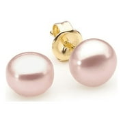 10K Yellow Gold Plated 10 mm Pink Pearl Button Stud Earrings