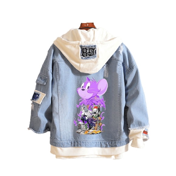 Chaqueta vaquera con patrón Tom y Jerry Cosplay Naruto Sasuke moda