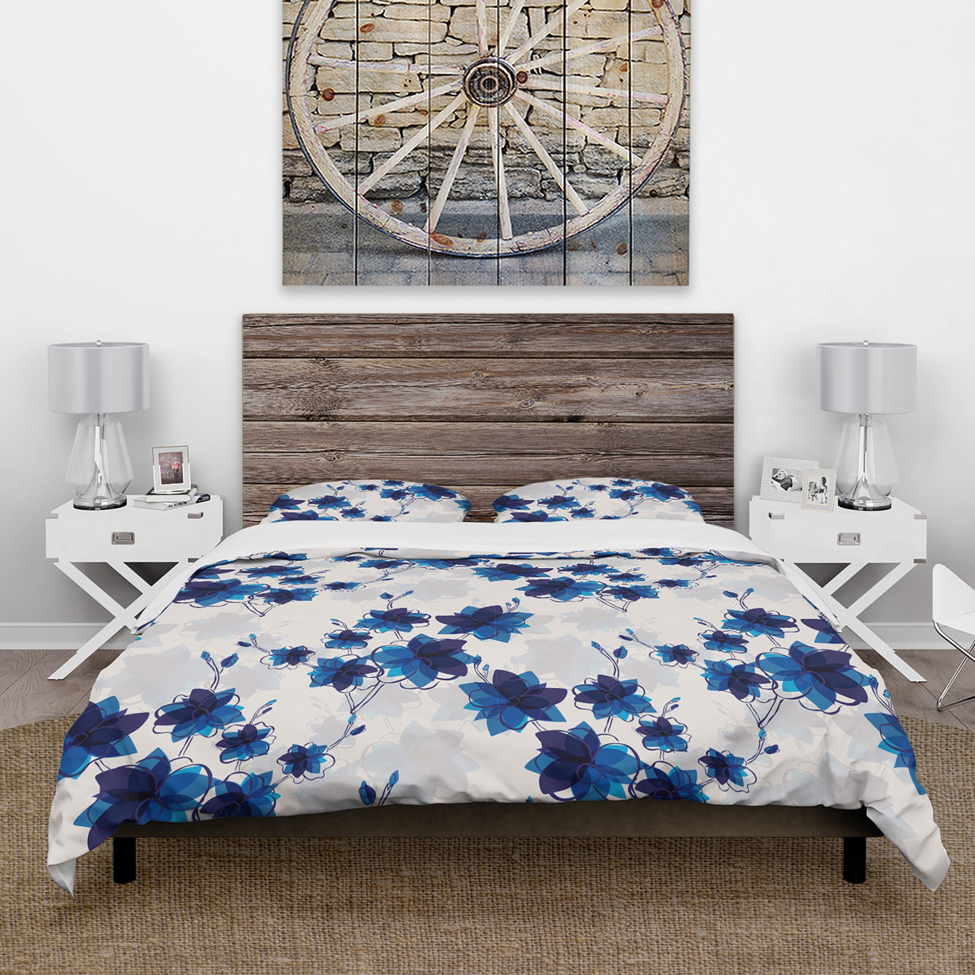 Designart 'Abstract Blue Flowers' Floral Duvet Cover Set