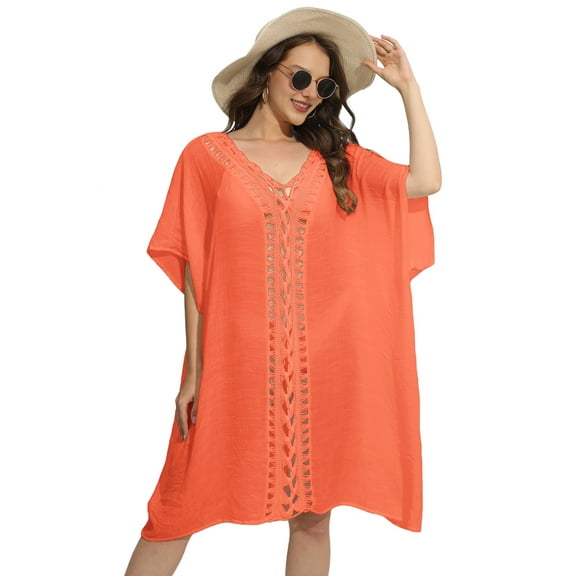 Bathing Suit Cover Up for Women Plus Size Swimsuit Coverup Summer Loose Beach Crochet Design Dress Orange One Size