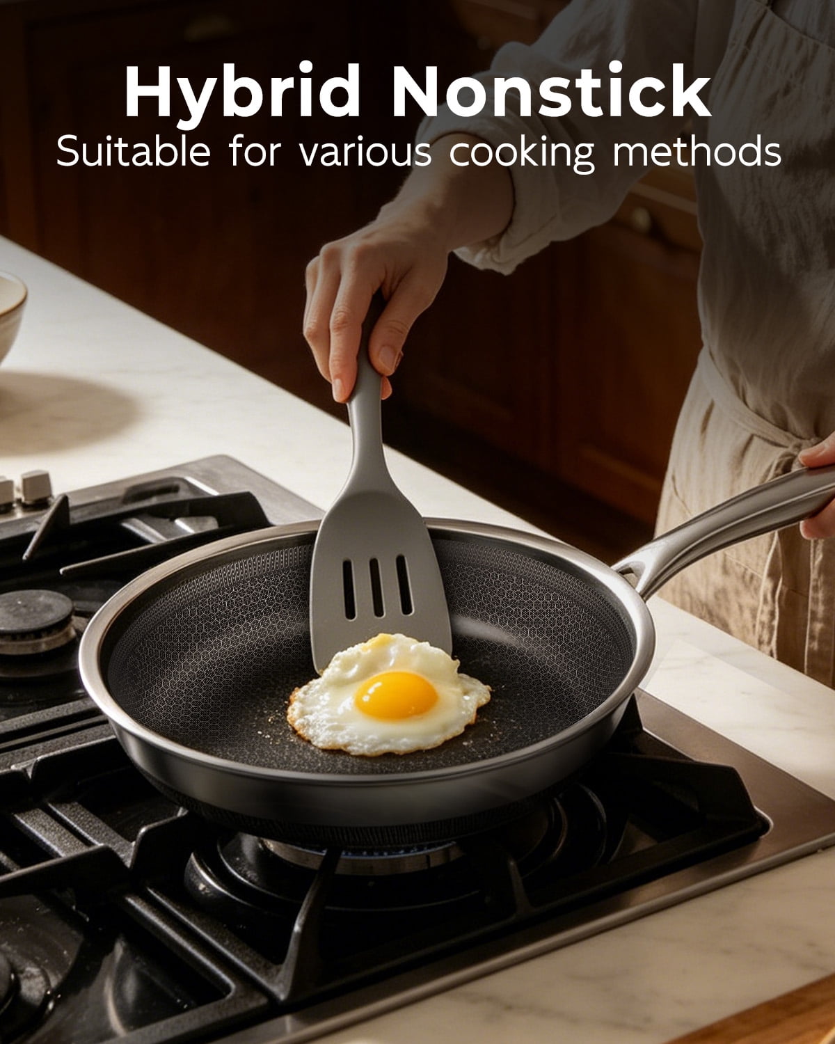 FogDream Non Stick Frying Pans Set, 10 & 11 Inch Tri-Ply  Stainless Steel Pans with Lids  for All Cooktops, Dishwasher & Oven-Safe Cooking Pan,Silver