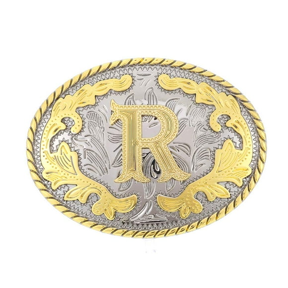 Boucle de Ceinture Western Lettres Initiales ABCDEFG à Y-Cowboy Rodéo Or Grande Boucle de Ceinture pour Hommes et Femmes (R)
