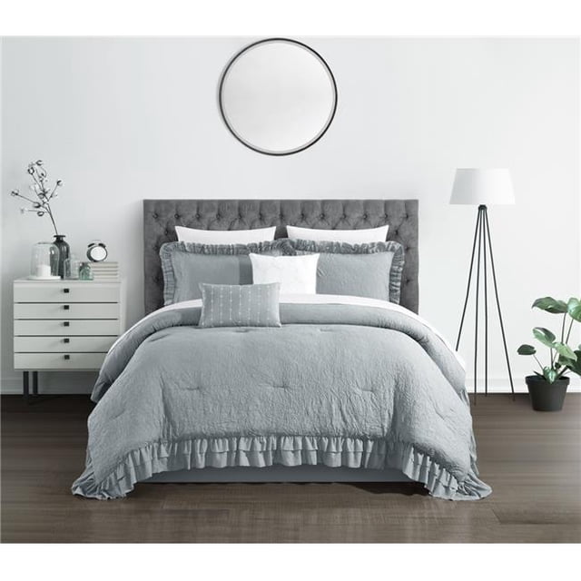Chic Home BCS18410-BIB-US Ensemble de Couette Keelan 9 Pièces et 44 ; Gris - Grand Size