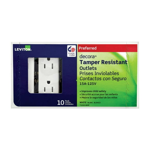 Leviton Decora 15A White Tamper Resistant 5-15R Duplex Outlet (10-Pack)
