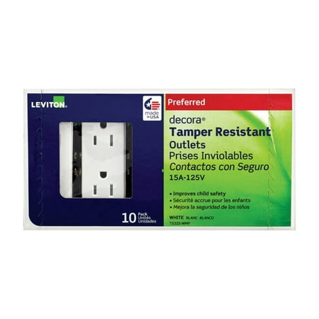 Leviton 15A Duplex Receptacle — Decora® Rocker-Style Design in White — UL Listed for US Residential Electrical Code Compliance, Drop-in NEC-Standard Wiring