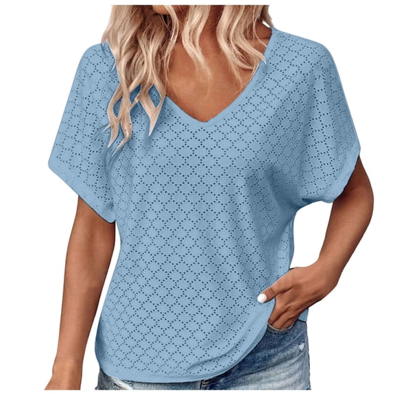 MuXiKeJi Clothes T Shirts for Women V Neck Dressy Casual Blouses Puff Short Sleeve Summer Tops Loose Fit