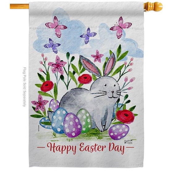 Angeleno Heritage H137445-BO Spring Bunny Springtime Easter Double-Sided Garden Decorative House Flag, Multi Color