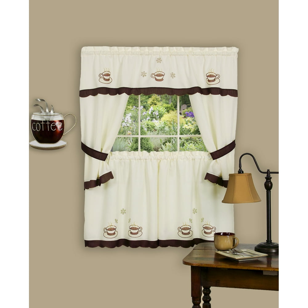 PowerSellerUSA 5Piece Embellished Kitchen Curtain Cottage Set, Tier