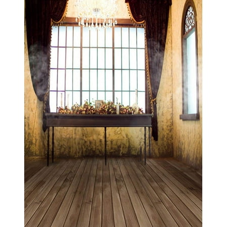 Image of ABPHOTO Polyester 5x7ft Wooden Floor Room Red Curtain Photography Backdrops Photo Props Studio Background