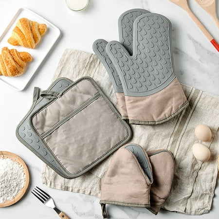 

buateil 1Pc Oven Mitt Easy to Clean Non-slip Heat Resistant Anti-scald Silicone BBQ Tray Microwave Glove for Bakery