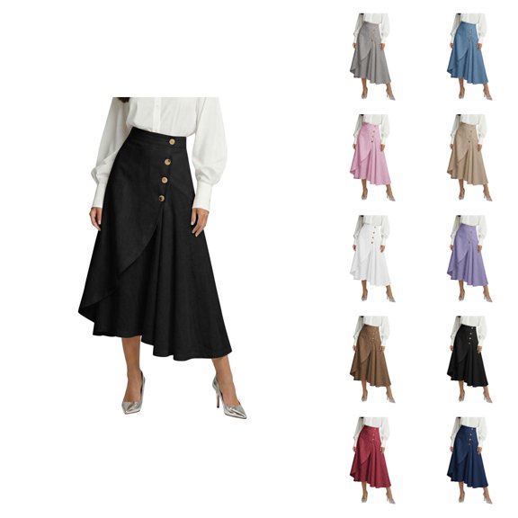 Maxi Flowy Skirts for Women Summer Elastic High Waisted Dressy Casual Ruffle Asymmetrical Hem Long Linen Wrap Skirt