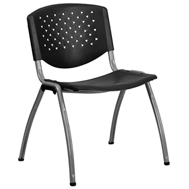 Flash Furniture Hercules Series 880 lb Black, 10 Pack Capacity Black Plastic Stack Chair with Titanium Frame 