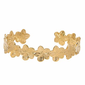 Gold Cuff Bangle Bracelet Set For Women - Chunky Open Hinged Cuff, Minimalist Wide Bracelet, No Gemstone