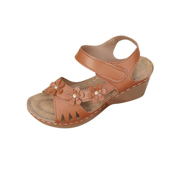 CQONEPT Wedge Sandals for Women, Espadrilles Wedges for Women Open Toe Sandals Platform Sandals for Women Dressy Summer Ladies Sandals Casual Wedge Heels Sandals Brown Size 6.5