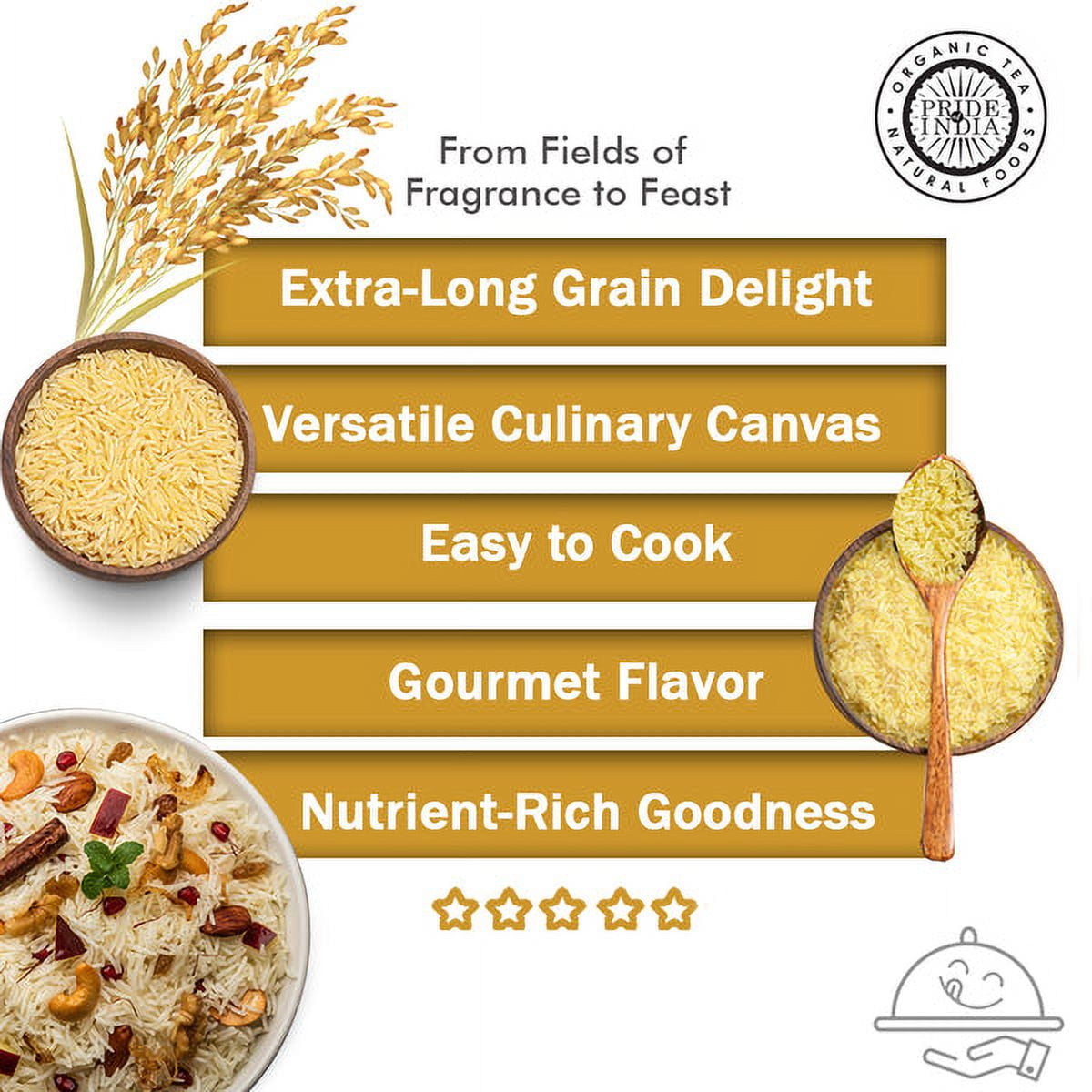 Pride of India - Pack of 6 - Golden Parboiled Basmati Rice, Extra Long Grain Sella Rice, 3 lbs Jar, Gluten-Free