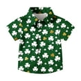 thumbnail image 4 of OGLCCG Kids Boys St.Patrick's Day Shirt Irish Clover Printed Short Sleeve Button Down Shirts Loose Fit Summer Casual Funny Hawaiian Shirt 2-15 Years, 4 of 6