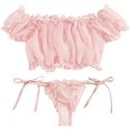 thumbnail image 4 of Conjunto de Bikini con hombros descubiertos y cordones para mujer, traje de baño informal de manga corta, ropa de playa, lencería Sexy, 2 uds., 4 of 4