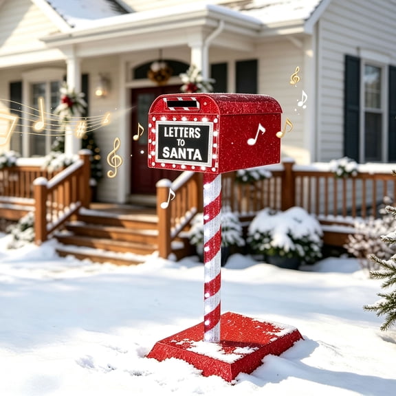 VEIKOUS Lighted Christmas Santa Mailbox Decoration with Music, Motion & Letter Activated LED Outdoor Holiday Yard Decoration