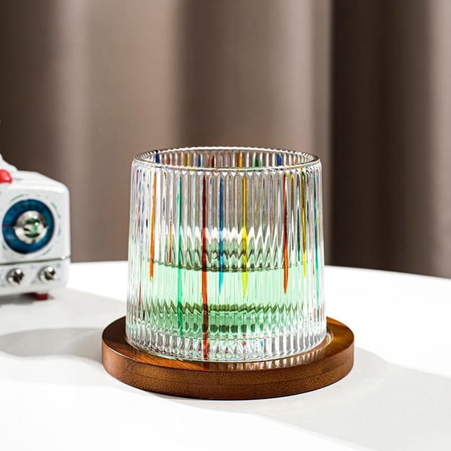 Copas de Vino de Cristal Pintadas a Mano, Vaso de Fondo Grueso Posavasos de Madera, Vaso de para BLESIY Copa de cóctel