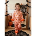 thumbnail image 6 of RUINIXCW Toddler Baby Girl Boy Halloween Silk Satin Pajama Set Little Girls PJS Fall Winter Sleepwear Striped Button Down Long Sleeve Shirt Pants Set, 6 of 10